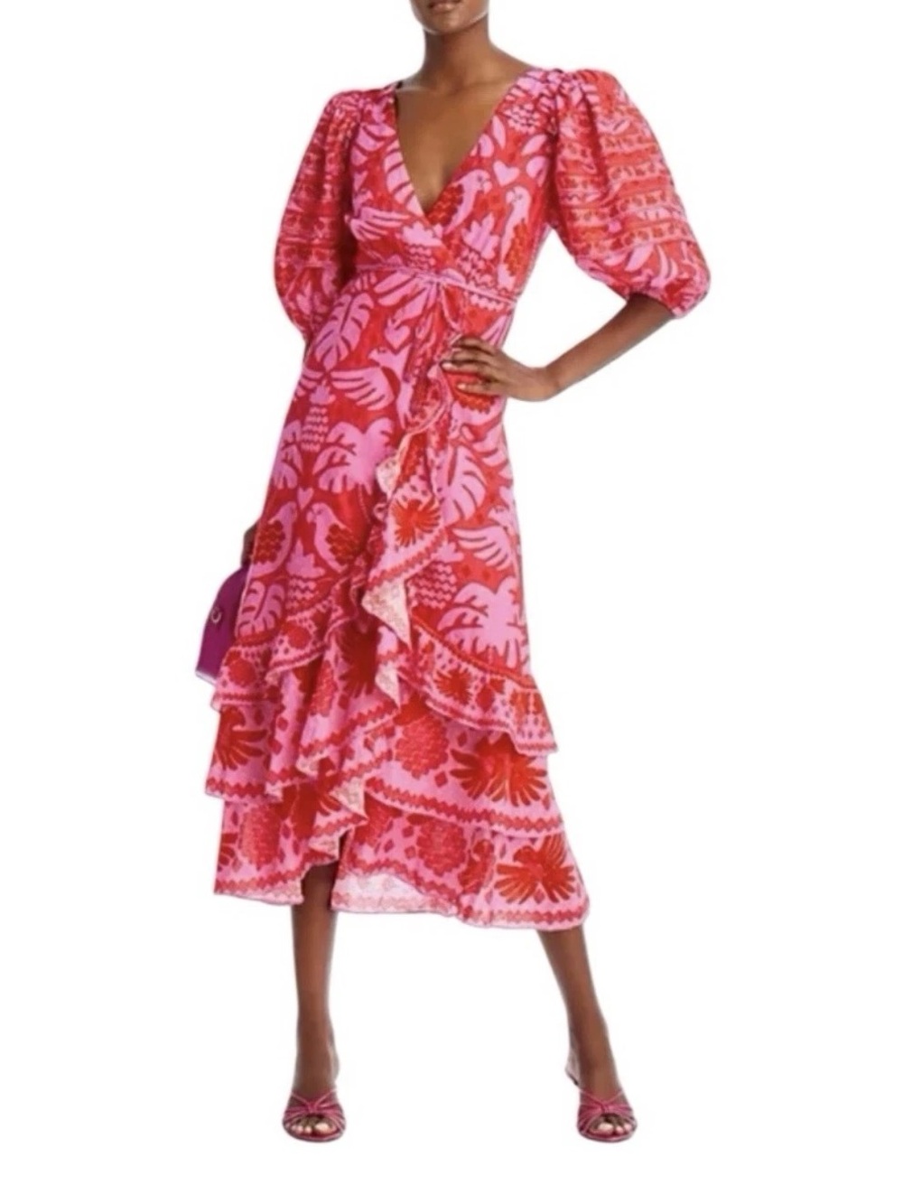 FARM Rio Jungle Tiered Skirt Wrap Dress M